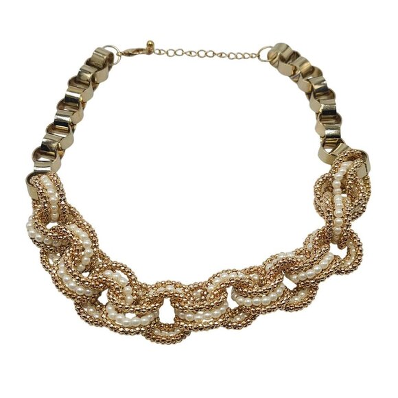 Elegant Gold Faux Pearl Beaded Chain Necklace With Adjustable Lobster Clasp For - Picture 1 of 7